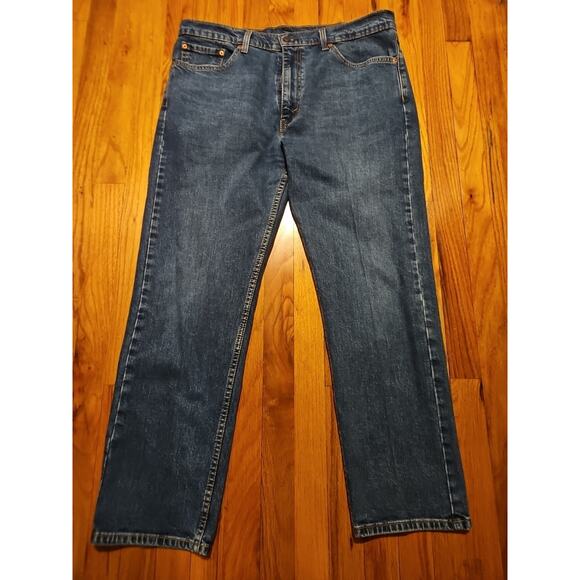 Levis Levi's 505 Mens 38x30 Regular Fit Denim Dark Blue Jeans - Picture 1 of 8